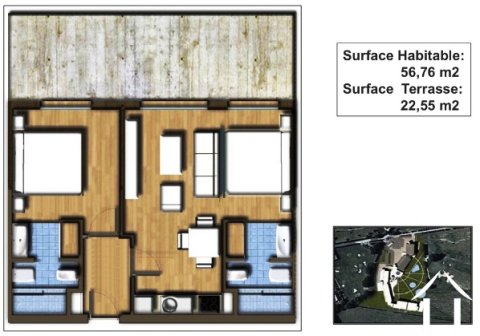 The proposed layout of the apartment and its large and private balcony. Each with its own small lobby, the configuration makes it easy to rent as a 1 bedroom apartment, whilst maintaining a secure and private owners' area /storage.