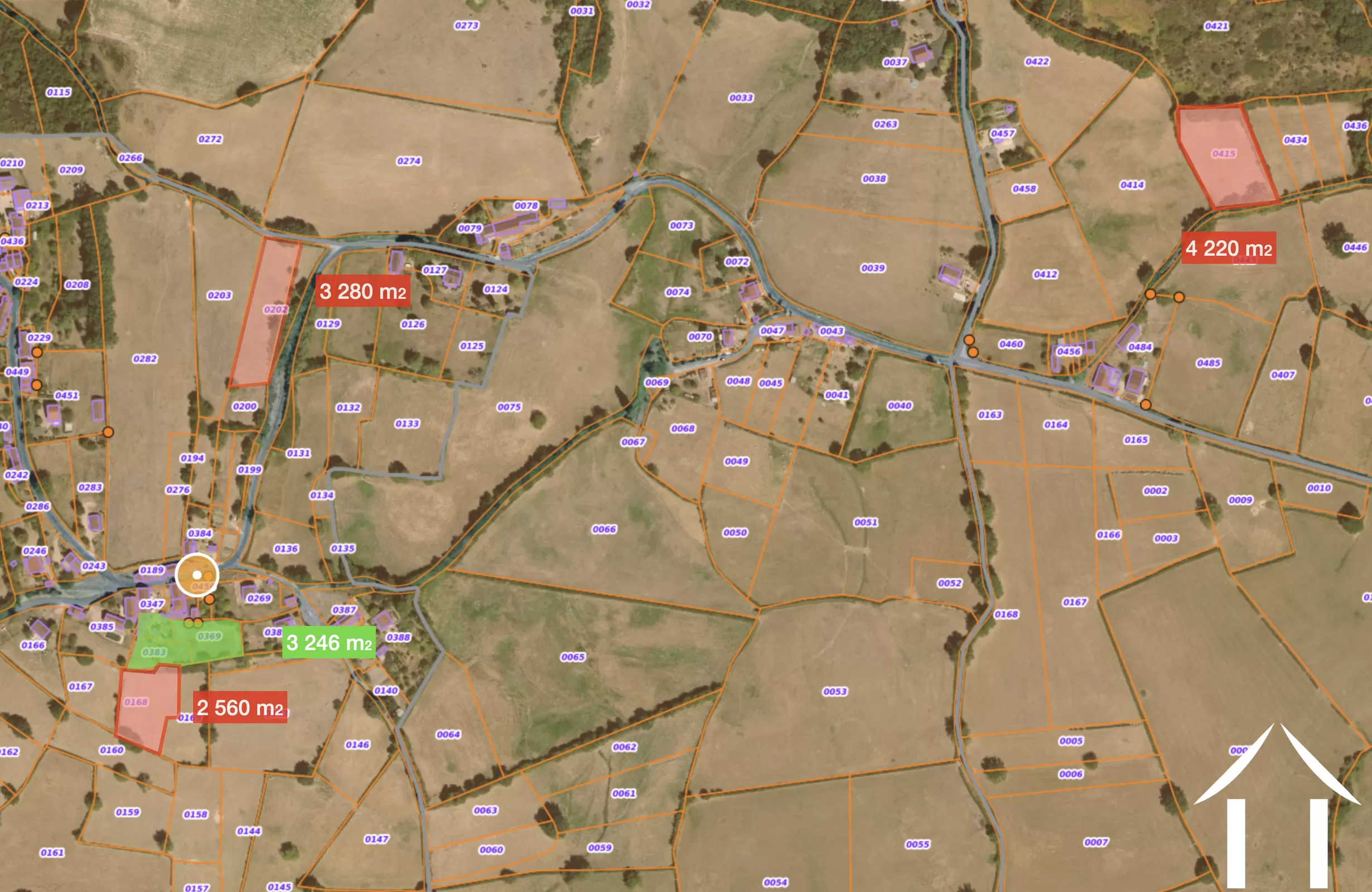 en vert disponible, en rouge en location agricole