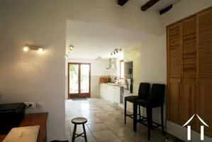 The modern kitchen in the owner's house provides a dramatic and modern contrast to a property that was originally constructed in the 1800s.