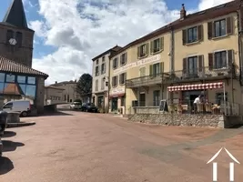 cosy square of Ambierle with restaurant and basic shop
