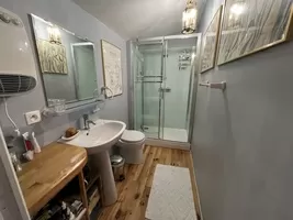 grande salle de douche avec toilette