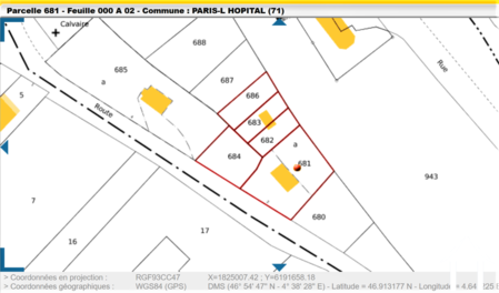 Extrait du plan cadastral,  en rouge les parcelles concernées