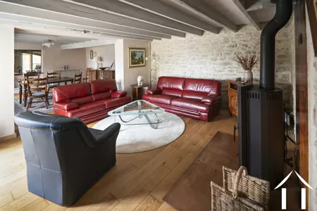 Salon avec poêle à bois