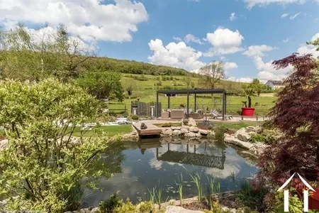Étang à poissons de jardin Carpe vers pergola et jardins japonais